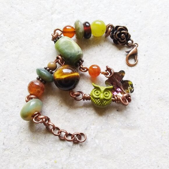 Uniquely Handmade! Semi-Precious Beads Bracelet ~ Woodlands Owls Nature Inspired - Picture 4 of 7